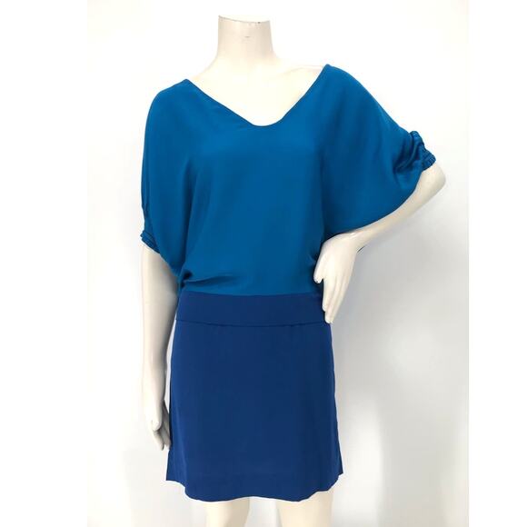 Diane Von Furstenberg Edna Blue Color Block Silk Blouson Mini Dress Size 2 - Picture 1 of 14
